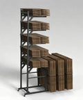 No Nonsense Heavy Duty Steel Box Cart With Smooth Rolling Casters Eases The Burden Of Moving Packed Paper Products And Keeps Your Shipping Corner Looking Sharp And Uncluttered, featuring stacked cardboard on a steel cart.