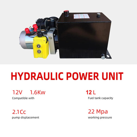 12 Quart Single Acting Hydraulic Pump Power Unit 12 Volt DC 2850 RPM 2.1cc Per Rev Beefed Up Built To Last Heavy Duty Corrosion Resistant Pump With SAE Six Connector For Dump Trailer Or Car Lifting