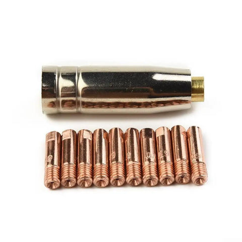 Pro-Grade 0.9mm MIG Welding Nozzles M6 Fit MB-15AK Torch Pack Of 12 Brass Tips With Tube Holder for Metalworking