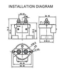 Installation diagram of Heavy Duty DC Contactor SEV250AH Electric Relay Switch with dimensions for EV chargers and telecom networks.