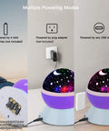 Star Projector Night Light For Kids With 17 Projection Modes And Timer, showing battery and USB power options
