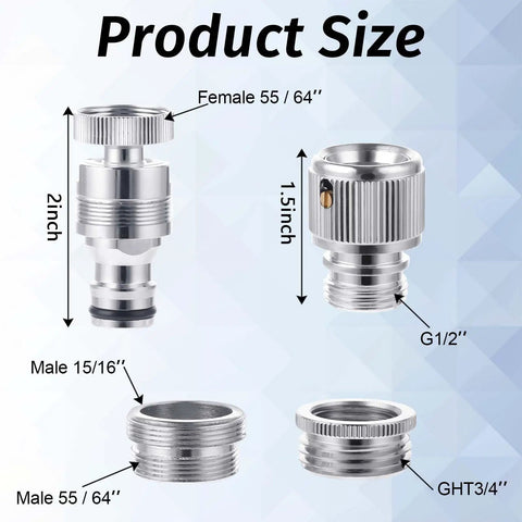 Sink To Hose Adapter Solid Brass 360 Degree Swivel Quick Connector dimensions with male and female thread sizes.