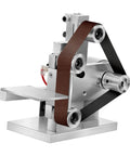 FLCPJGV Mini Belt Sander With Adjustable Speed Electric Bench Grinder featuring durable aluminum alloy build and ribbed main wheel.
