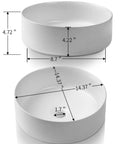 Round Bathroom Vessel Sink 14.4 Inch Above Counter Porcelain Ceramic Matte White Modern Vanity Basin Art Bowl with measurements.