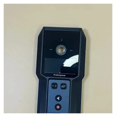 Top Shelf Wall Scanner and Metal Detecting Beast Mode Stud Finder showing buttons and display for live wire tracking and moisture detection.