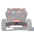 Heavy Duty Round Tube Rear Radius Arms Kit For Can Am Maverick X3 72 Inch Turbo RC MR RS MAX Complete 6 Rod Kit Black With Beefed Up Pivot Joints And Heavy Duty Frame Mounts shown on rear UTV