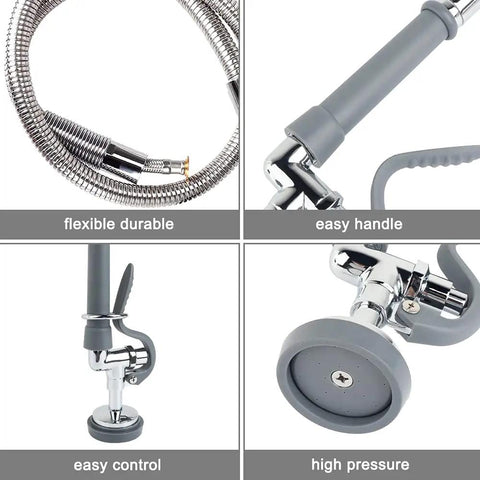 Commercial Sink Sprayer Valve With 44 Inch Hose Replacement Kit For Heavy Duty Restaurants And Professional Kitchen Sinks, flexible durable stainless hose, easy handle and control, high pressure spray valve