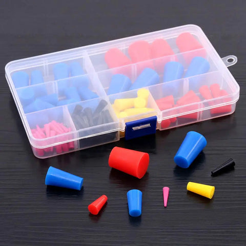 Pro Grade High Temp Silicone Rubber Protective Tapered Plug Kit For Masking In Powder Coating Painting Anodizing Plating And Media Blasting Durable Flexible Reusable Withstand Up To 600 Degrees Fahrenheit For 20 Minutes with assorted plugs in plastic box