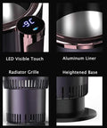 Close-up of features of Road Trip Essential Smart 2 In 1 Car Cup Holder And Drink Cooler With Electric Mug Warmer Keeps Your Morning Brew Or Baby Bottle Hot Cold Throughout The Day Purple.