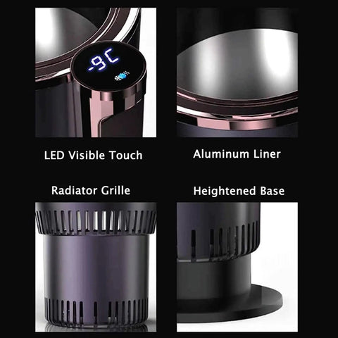 Close-up features of 2 In 1 Car Cup Cooler Warmer Digital Temp Display Beverage Chiller Heater Keeps Your Daily Brew Ice Cold Or Piping Hot Road Trip Essential For Coffee Water And Milk On The Go Blue 105X95X165Mm.