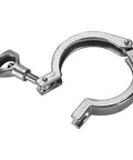 Front view of a 2-inch stainless steel sanitary tri-clamp fitting with bolt and latch