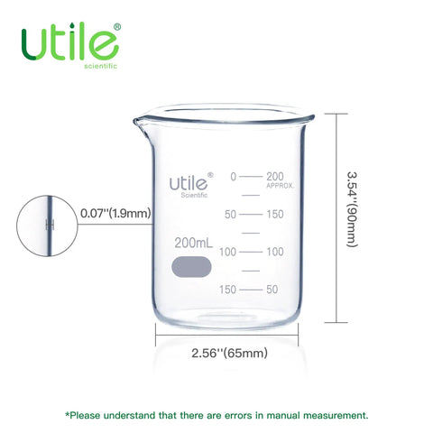 12 Piece Glass Beaker Set 200ml Each With Spout Dual Scale Printed Graduation Heavy Duty Lab Glassware For Home Lab And Classroom
