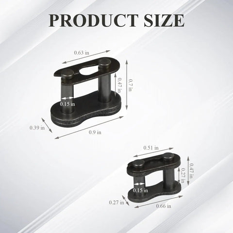 Heavy Duty Steel Alloy Chain Master Link Connectors 35 for Bike Mini Bike Kart ATV and Scooter, size dimensions displayed