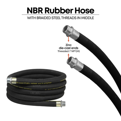 Anti Static Fuel Transfer Hose 12 Feet Long 1 Inch ID With 1 Inch NPT Male Ends Nitrile Construction
