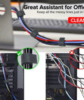 Self Adhesive Cable Management Hoop With Sticky Wire Organizer Keeps Your Desk Slick And Tidy Game Changer Tear Off Nylon Cord Wrap Kit For Home Office In Black organizing cables on a desk and behind a computer.