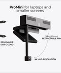 ProMini 4K Eye Contact Webcam with retractable arm and removable USB-C cord for laptops