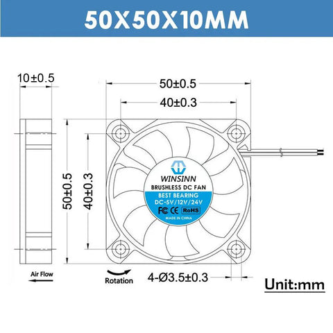 Rock Solid 50 Mm 12 V Cooling Fan 6000 Rpm Brushless Hydraulic Bearing 5 Pack Computer Case 3D Printer Auto Rig Smooth Plug And Play 30 Cm Cable No Sweat Setup