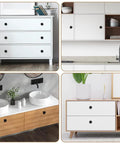 Top Shelf 4 Pack Matte Black Cabinet Knobs on modern dressers and vanities in various settings, rock solid aluminum alloy hardware.