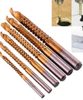 High Speed Steel Hex Shank Saw Tooth Drill Bits Wood Aluminum Plastic Cutting Kit, six pieces from 3mm to 8mm size for drilling.