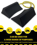 Dual Wheel Chocks Set With High Traction Ribs And Nylon Rope Non Slip Wheel Blocks With Yellow Reflective Tape