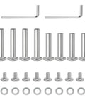 8 Piece Inline Skate Wheel Axle Replacement Kit With 6mm Hex Socket Screws In 30mm And 35mm Lengths Includes Installation Tool A Pro Grade Skate Hardware Repair Set For Quick Maintenance And A Smooth Ride clearly arranged showing axles, screws, washers, and hex tools in polished silver finish.