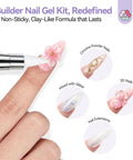 Application of Non Sticky Solid Builder Nail Gel Kit For 3D Nail Sculpting And Extensions with flower detail, HEMA Free