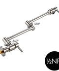 Stainless Steel Pot Filler Faucet Wall Mount With Dual Joint Swing Arm, Cold Water Only, Double Lever Handle, 23.4 Inch Kitchen Stove Faucet