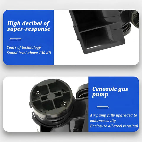 Top Shelf Heavy Duty Dual Tone Electric Air Horn With Badass 150db Thunder Blast 12v Direct Connect Wiring Harness close-up view of snail valve pump.