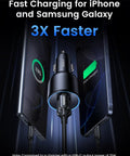 130W USB C Car Charger With PD Fast Charge Dual Type C Ports for iPhone 17 16 15 14 Series and Galaxy S24 Ultra in use