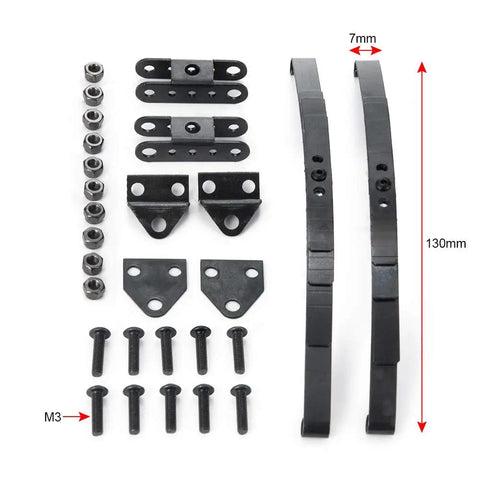 4-Piece Steel Leaf Spring Set For High Lift Chassis On 1/10 D90 RC Crawler Upgrades, components laid out