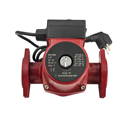 Whisper Quiet Hot Water Circulation Pump For Smooth Home Heating 230V 1 6Hp heavy duty red pump with electrical connections.