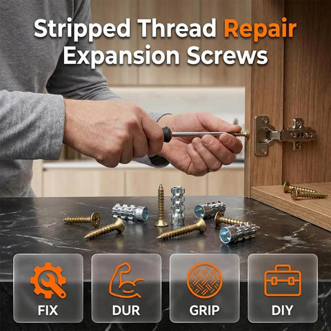 Person using screwdriver with Short Expansion Screw Set For Cabinet Hinges Hinge Repair Kit With Expansion Anchors And Screws