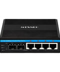 4 Port Rugged Industrial Gigabit Ethernet Switch With 2 SFP Fiber Ports L2 Smart Switch Supports VLAN ERPS QoS Hardened IP40 Front View