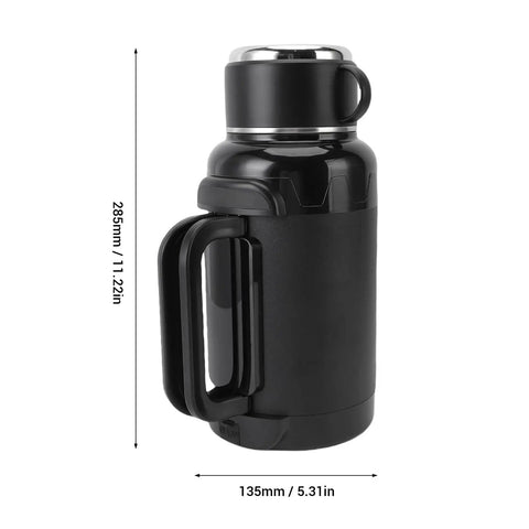 Road Ready Car Electric Kettle Forged From 304 Stainless Steel Features Anti Dry Burn Tech Heats Up Quick For Truckers Brewing Strong Coffee Without The Drama On Highway Runs side view with handle