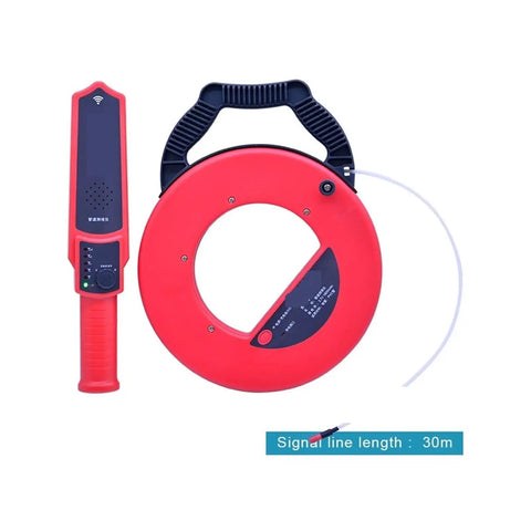 Pro Level Wall Scanner And Stud Finder Sniffs Out Pvc Iron Pipe Blockages Up To Fifty Centimeters Deep, red diagnostic unit with 30m signal line.