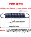 Pack Of 2 Heavy Duty Dual Hook Tension Springs In Gray And Black Featuring 3Mm Wire With 18-20mm Outer Diameter And Variable Lengths From 60 To 500 Mm For Tough Projects And Electronics Repairs. Image showing tension spring dimensions.