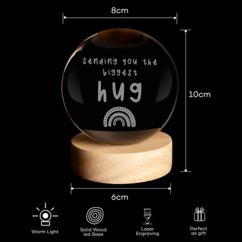 Crystal Ball Night Light Gift For Get Well Soon Vibes Thoughtful Feel Better Gift For Women Kids Friends Cancer Recovery After Surgery Care Package Sick Day Comfort Recovery Decor with engraved message on wooden base.