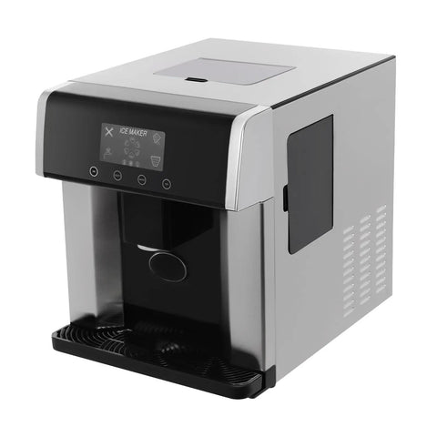 Dual Action Countertop Ice Maker And On Tap Cold Water Dispenser With Smooth Lcd Controls For Rapid Bullet Cube Crafting, sleek design.