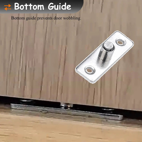 Bottom guide for Butter Smooth Double Sliding Barn Door Track System With Heavy Duty Aluminum Hardware And Seamless Wheel Kit, Twenty Four Inch Rail For Interiors, No Sweat Setup, Brushed Silver Finish.