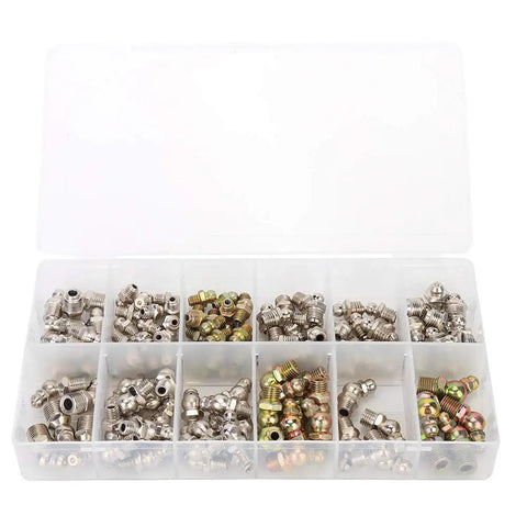 Badass 130 Piece Zerk Fitting Kit Features Straight And 45 Degree Grease Nipples With 1 8 And 1 4 Inch Threads For Hydraulic Hose And Auto Maintenance So Mechanics And DIY Can Fix Their Rides Smoothly Without Buying Expensive Parts At Dealerships. 130-piece steel zerk fitting kit in plastic organizer, assorted straight and 45 degree grease nipples
