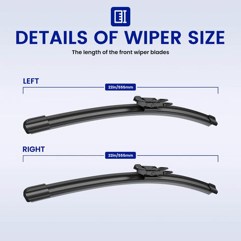 Premium 22 Inch Beam Wiper Blades For Chevy Avalanche Silverado Suburban Tahoe Exact Oem Replacement size details with two blades shown.
