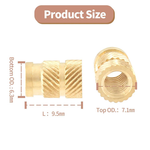 M5 Brass Heat Set Threaded Inserts Kit For Plastic 3D Printing, Knurled Insert Nuts Pack Of 50, Durable Brass Construction