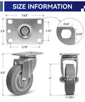 Size dimensions of Heavy Duty 4 Inch Caster Wheels Set Of 4 For Cart And Workbench Non Marking Rubber Casters With 1200 Pounds Capacity.