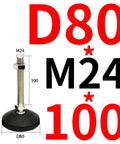 Beefy Adjustable Lathe Leveling Feet With Rock Solid Swivel Base And Articulating Legs M14 Thru M24 Threads Accommodating 80mm And 100mm Diameters displayed with size labels.