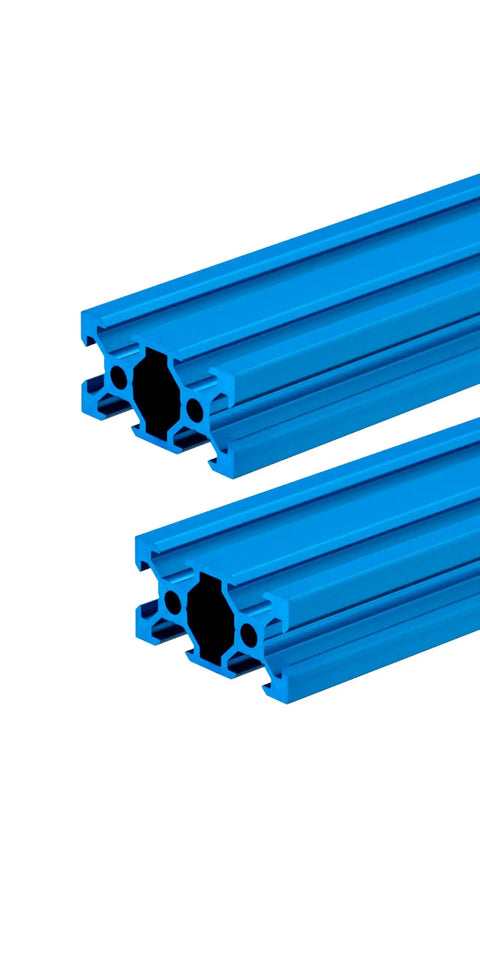 Tough-As-Nails Blue 2040 Aluminum Extrusion Profiles Featuring Precision V Slot Grooves, two 48-inch rails stacked.