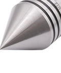 Close-up of Heavy Duty Live Tailstock Center MT2 For CNC Lathe 60 Degree Point, alloy steel, showing precise tip and ridged shaft.