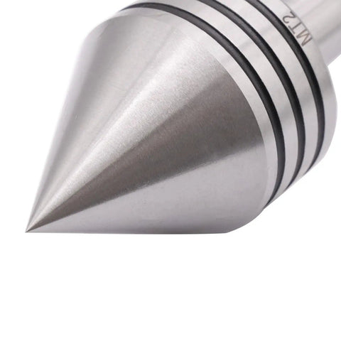 Close-up of Heavy Duty Live Tailstock Center MT2 For CNC Lathe 60 Degree Point, alloy steel, showing precise tip and ridged shaft.