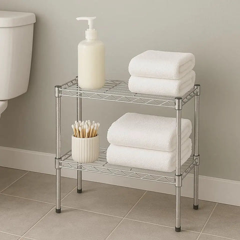 Heavy Duty Chrome Wire Shelving Rack With Two Adjustable Tiers And Rust Resistant Finish Offers Legit Storage Up To Five Hundred Pounds Through Quick No Sweat Tool Free Assembly And Sleek Design Tailored For Garage Kitchen Or Office Organization