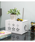 Versatile Cable Organizer Box For Routers Set Top Boxes And Power Strips Hidden Cord Storage with decor items on top
