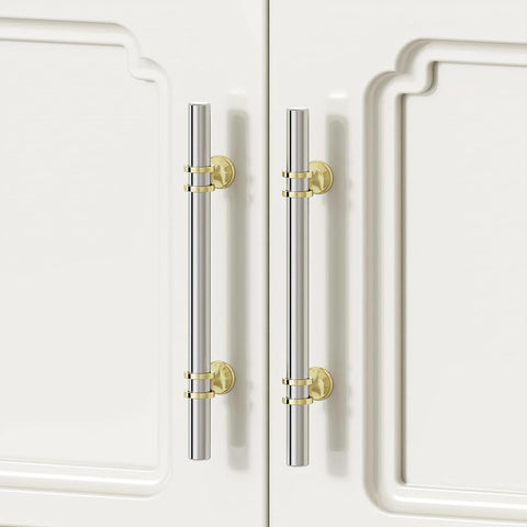 10 Pack Brushed Nickel And Gold Cabinet Pulls 3 Inch Hole Centers 76mm on white cupboard doors
